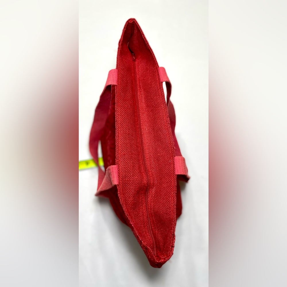Jute Pocket Tote in Coral Red - Picture 10 of 12